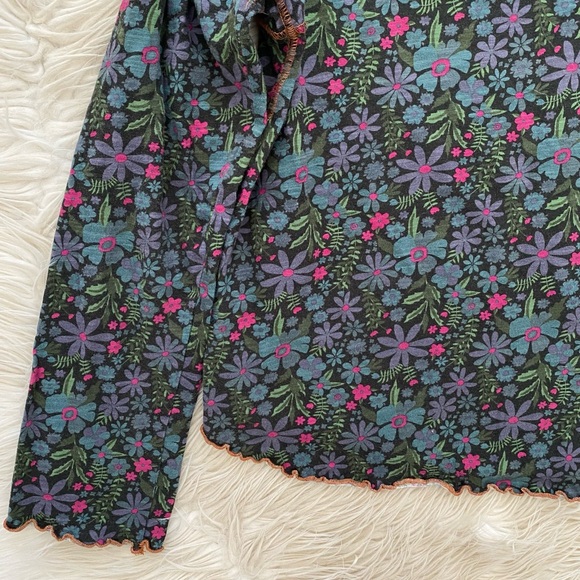 Natural Life Lily Cotton Long Sleeve Tee Shirt Blue Pink Floral Lettuce Hem - Picture 9 of 11